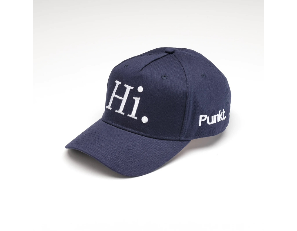 Punkt. Baseballcap mit der Aufschrift ‘Hi. Human intelligence’, blau
